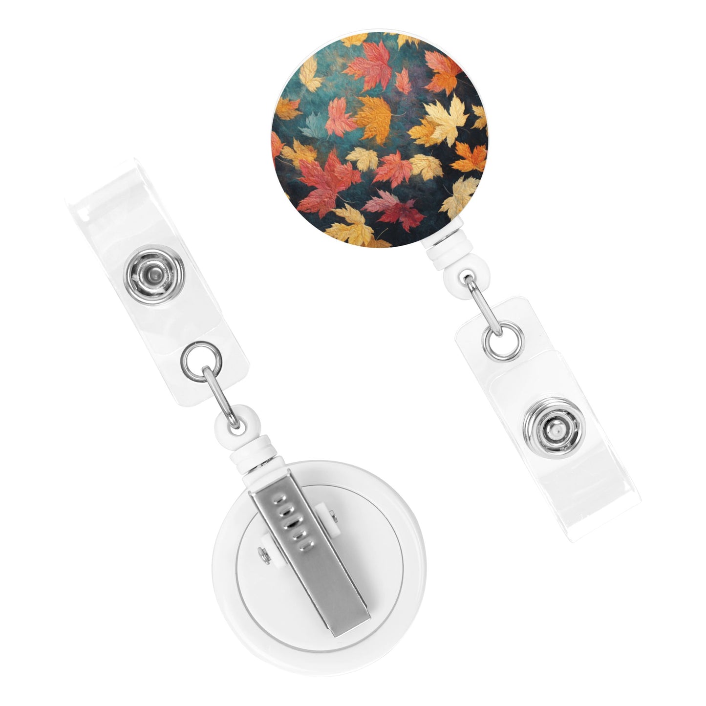 Maple Leaf Pattern Retractable Badge Holder – Plastic ID Card Reel with 360° Rotating Alligator Clip and Metal Snap, Lightweight & Durable