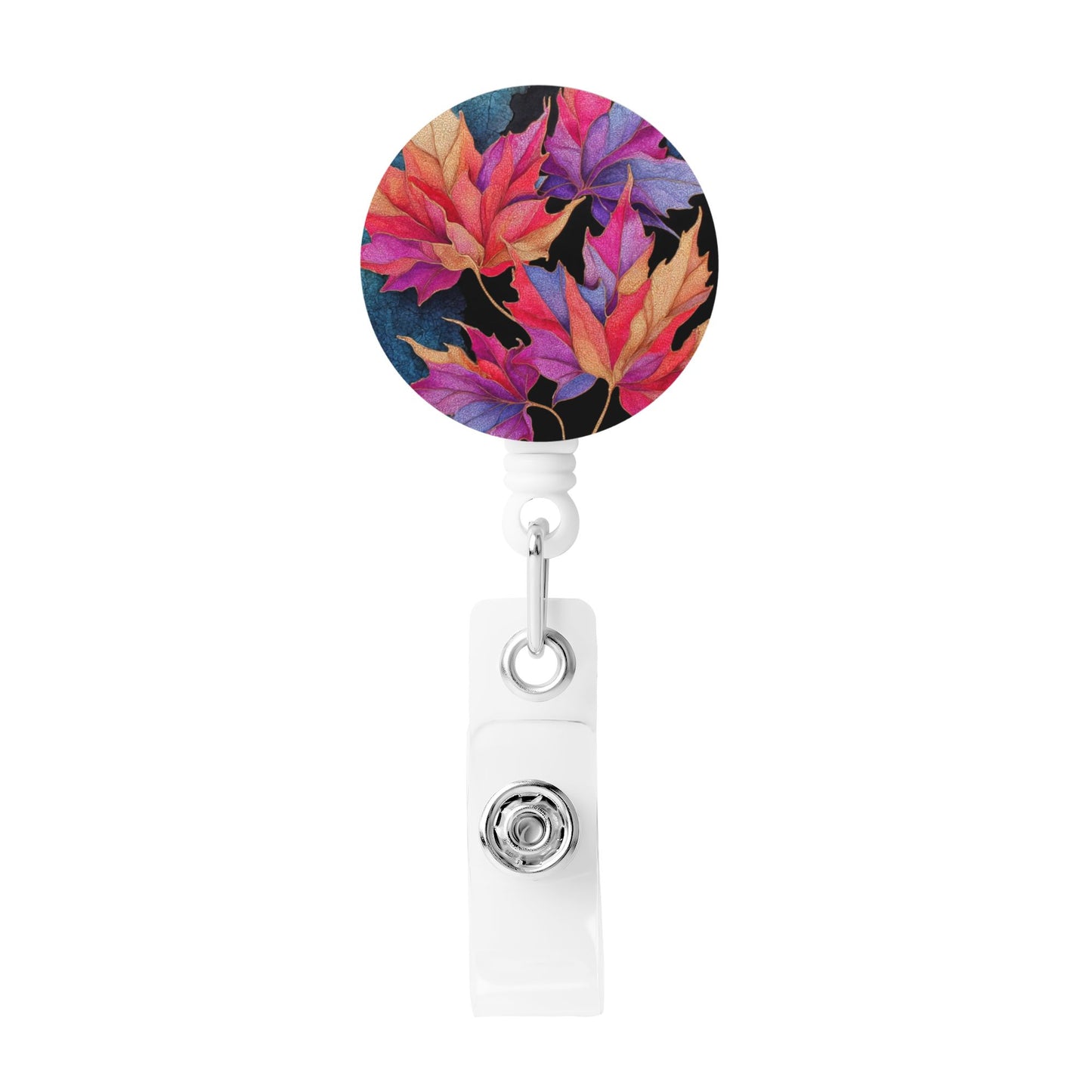 Gradient Maple Leaf Pattern Retractable Badge Holder – Plastic ID Card Reel with 360° Rotating Alligator Clip and Metal Snap, Lightweight & Durable