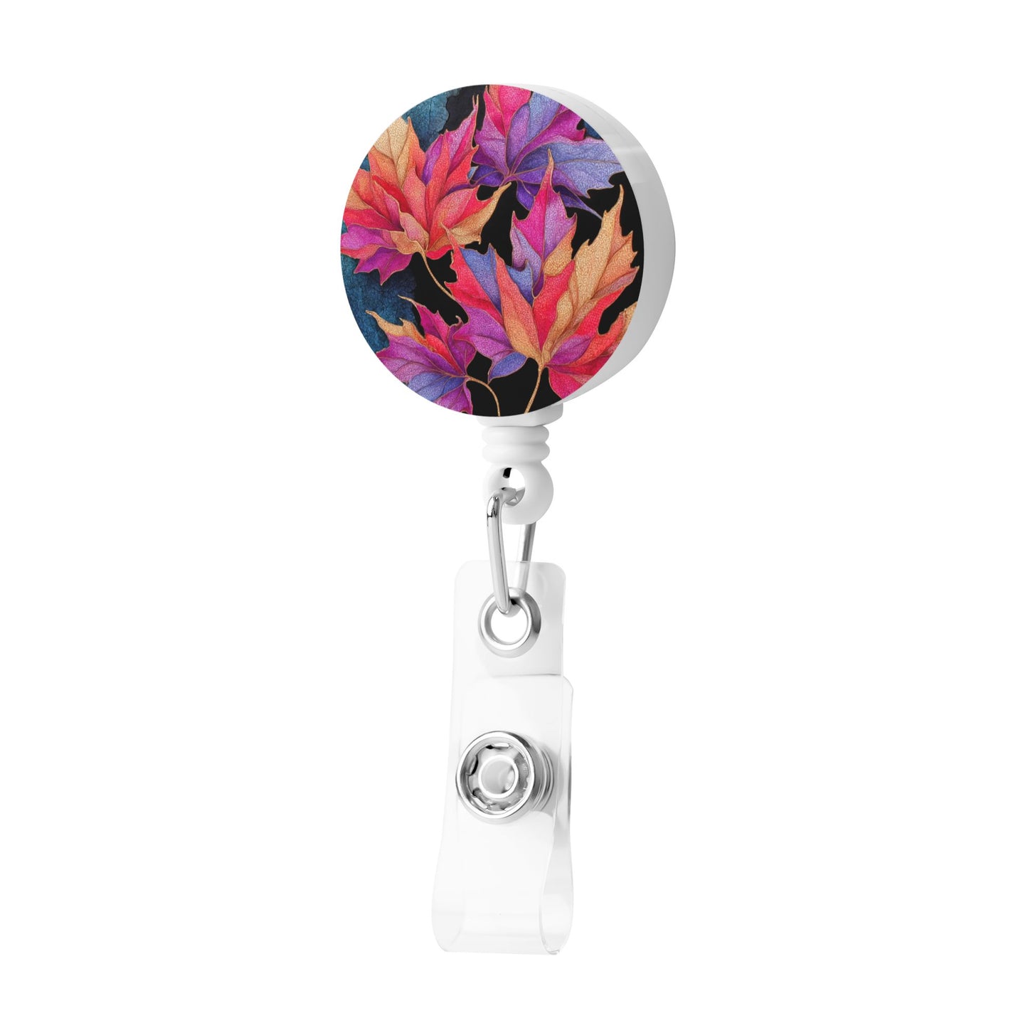 Gradient Maple Leaf Pattern Retractable Badge Holder – Plastic ID Card Reel with 360° Rotating Alligator Clip and Metal Snap, Lightweight & Durable