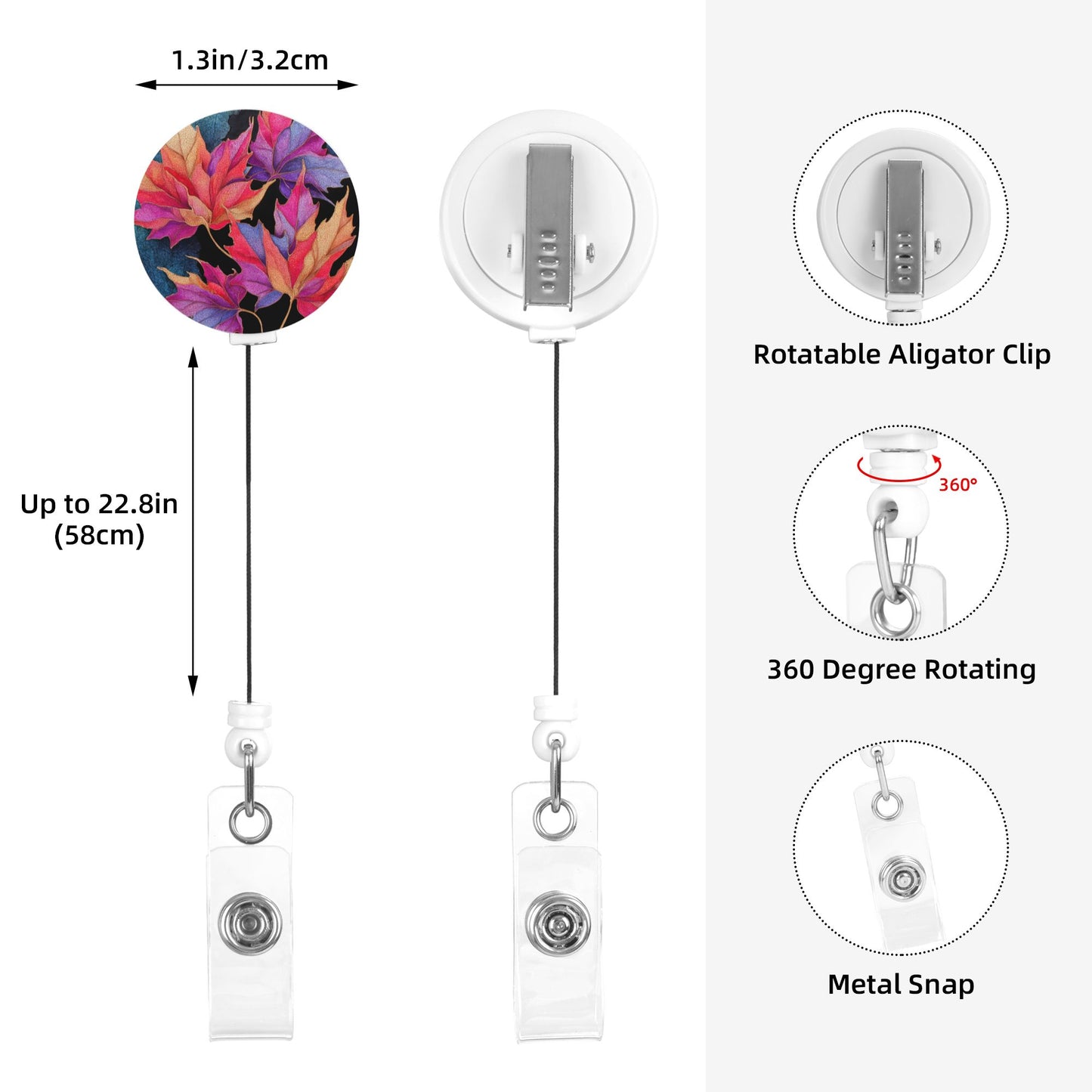 Gradient Maple Leaf Pattern Retractable Badge Holder – Plastic ID Card Reel with 360° Rotating Alligator Clip and Metal Snap, Lightweight & Durable
