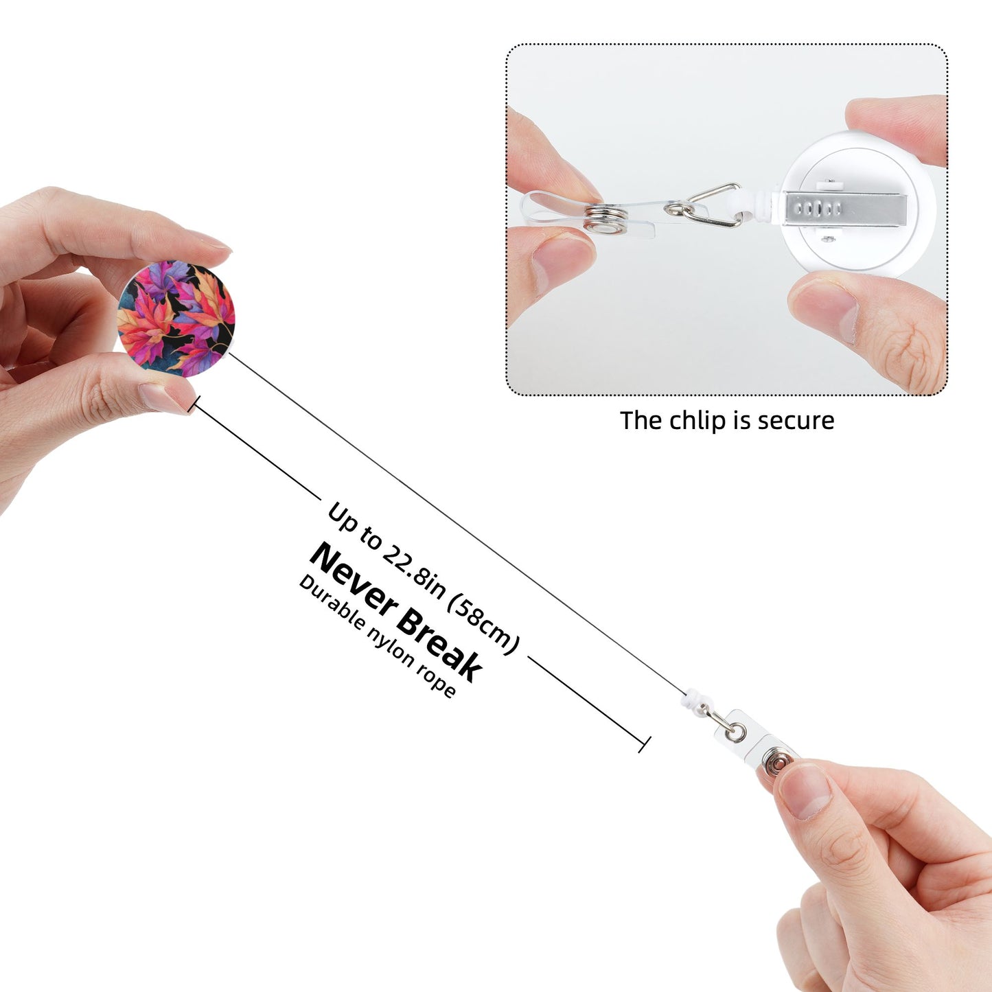 Gradient Maple Leaf Pattern Retractable Badge Holder – Plastic ID Card Reel with 360° Rotating Alligator Clip and Metal Snap, Lightweight & Durable