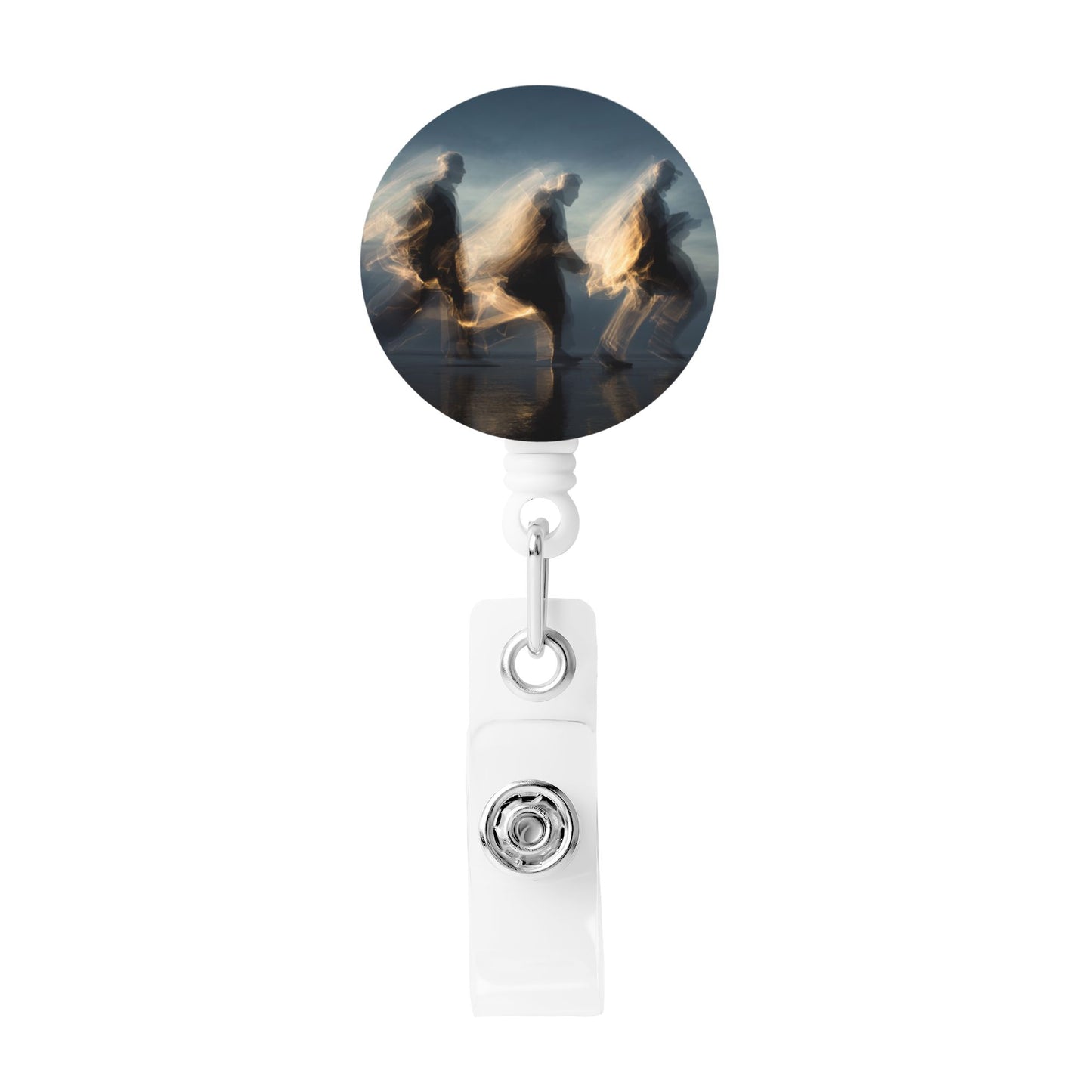 Running Athlete Silhouette Pattern Retractable Badge Holder with 360° Rotating Alligator Clip and Metal Snap for ID Cards & Keys