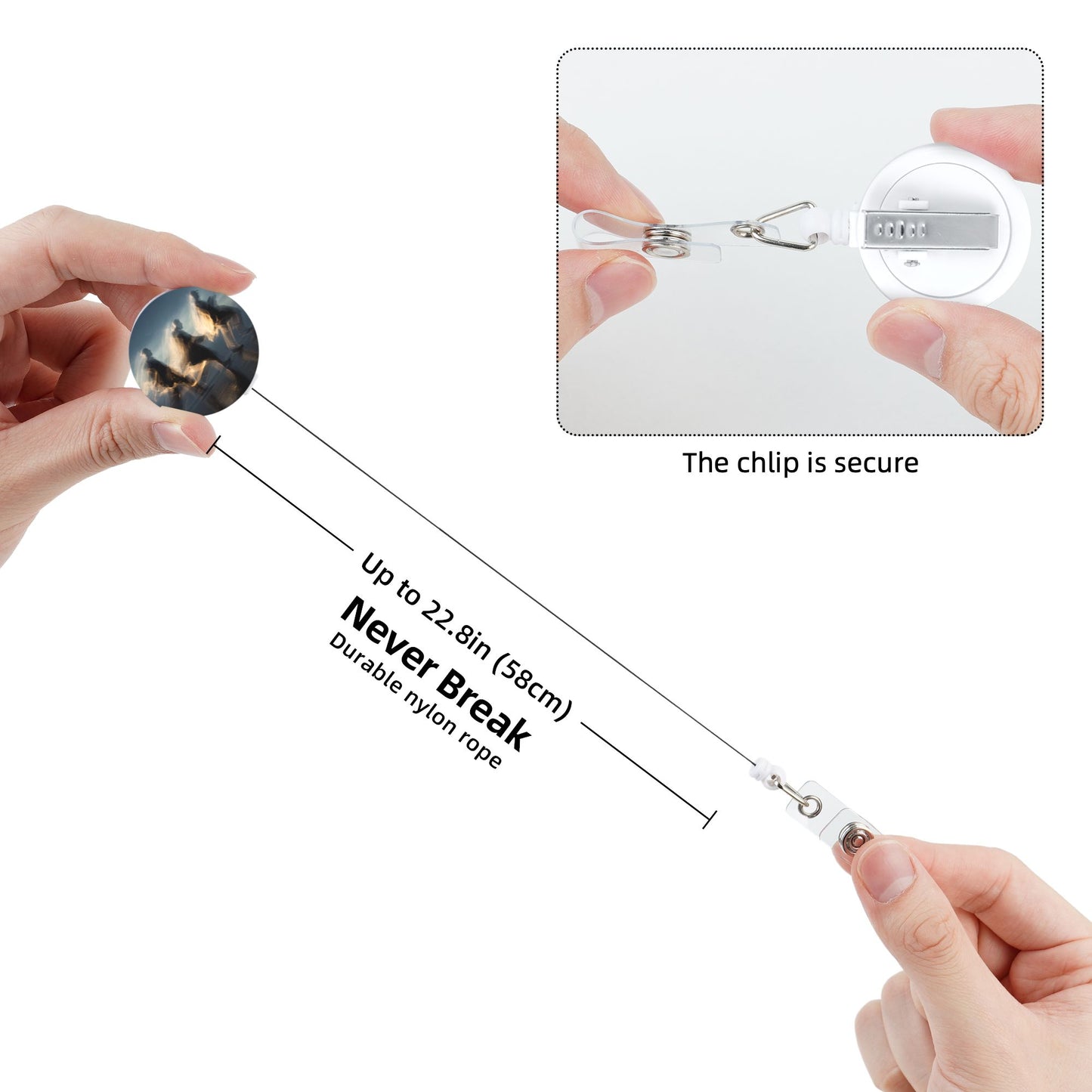 Running Athlete Silhouette Pattern Retractable Badge Holder with 360° Rotating Alligator Clip and Metal Snap for ID Cards & Keys