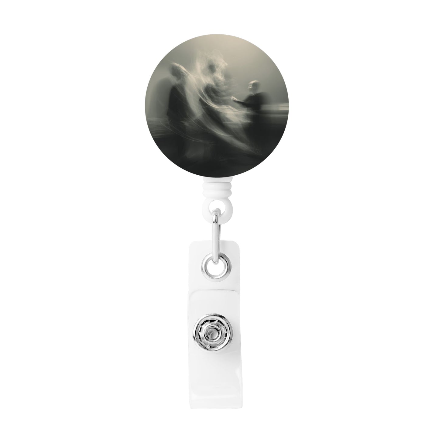 Black & White Athlete Motion Silhouette Pattern Retractable Badge Holder with 360° Rotating Alligator Clip and Metal Snap for ID Cards & Keys