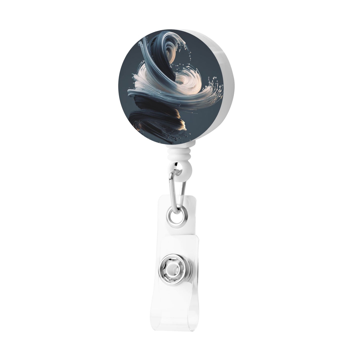Abstract Brushstroke Art Pattern Retractable Badge Holder with 360° Rotating Alligator Clip and Metal Snap for ID Cards & Keys