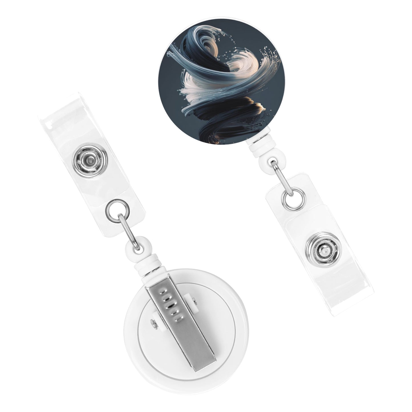 Abstract Brushstroke Art Pattern Retractable Badge Holder with 360° Rotating Alligator Clip and Metal Snap for ID Cards & Keys