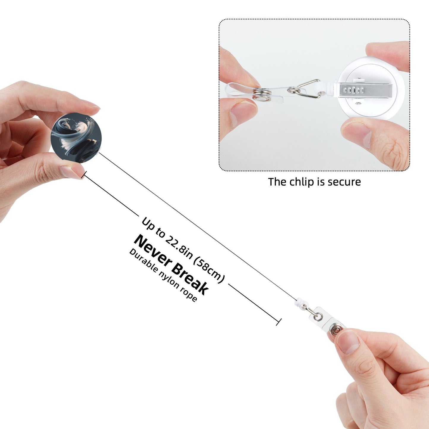 Abstract Brushstroke Art Pattern Retractable Badge Holder with 360° Rotating Alligator Clip and Metal Snap for ID Cards & Keys