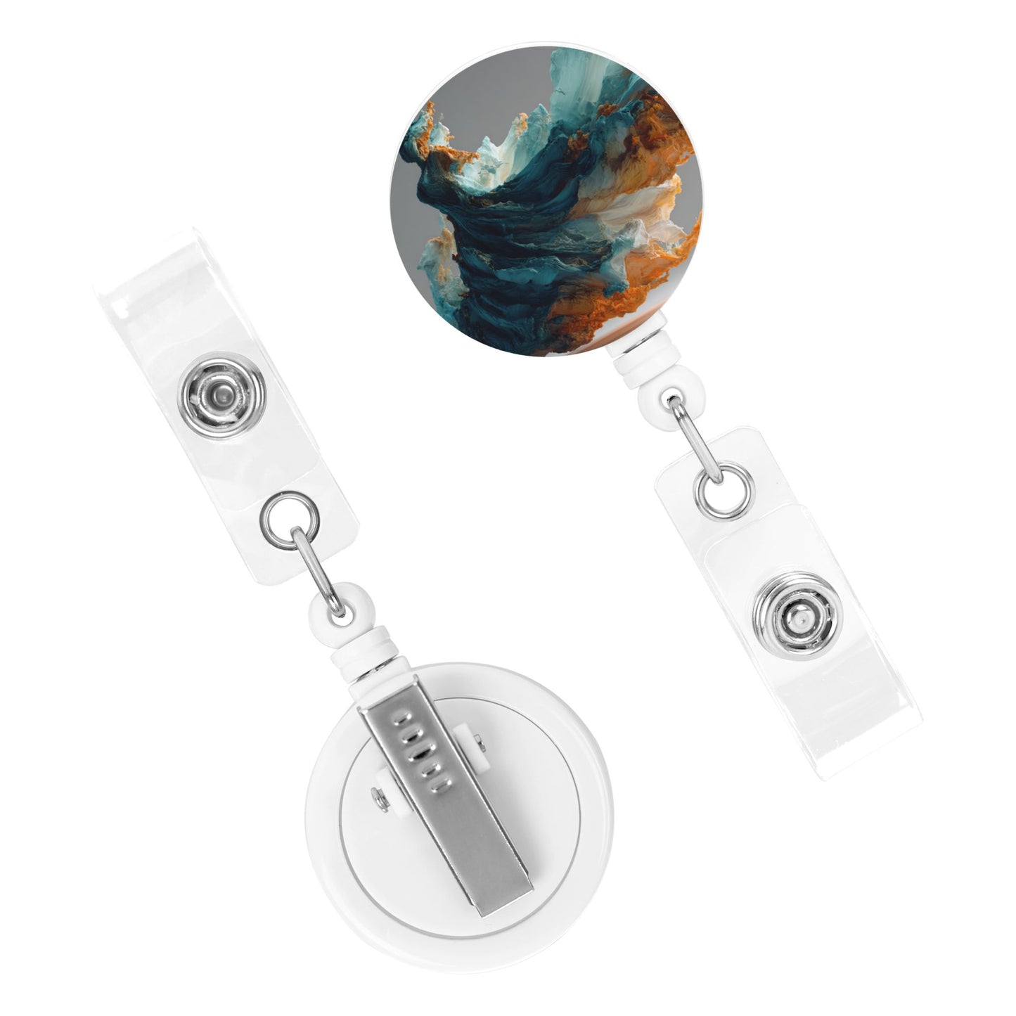 Abstract Colorful Art Pattern Retractable Badge Holder with 360° Rotating Alligator Clip and Metal Snap for ID Cards & Keys