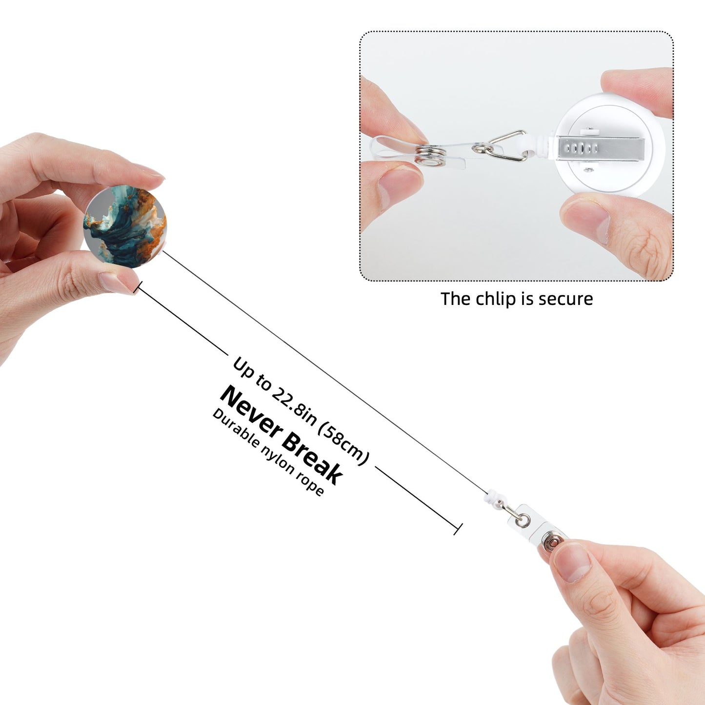 Abstract Colorful Art Pattern Retractable Badge Holder with 360° Rotating Alligator Clip and Metal Snap for ID Cards & Keys
