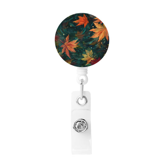 Maple Leaf Pattern Retractable Badge Holder – Plastic Reel with 360° Rotating Alligator Clip and Metal Snap, Secure ID Card & Key Holder
