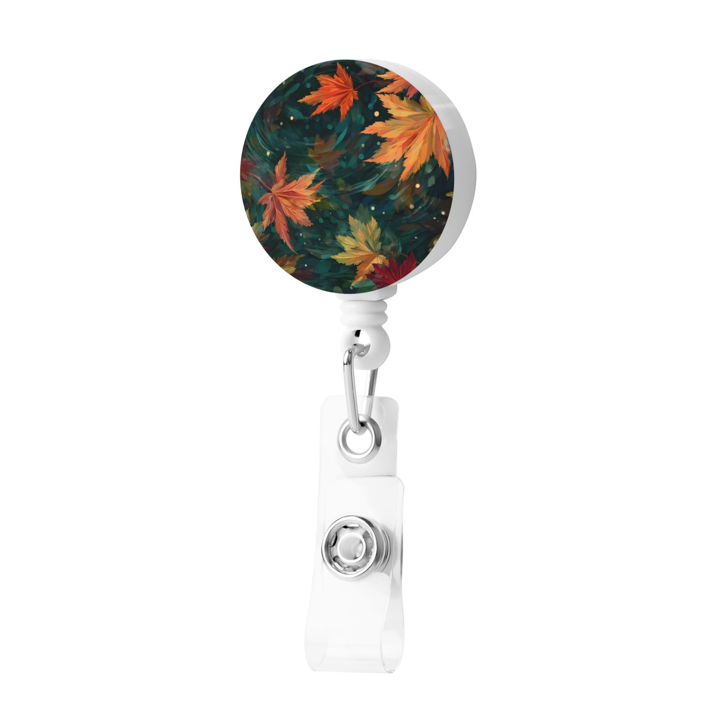 Maple Leaf Pattern Retractable Badge Holder – Plastic Reel with 360° Rotating Alligator Clip and Metal Snap, Secure ID Card & Key Holder