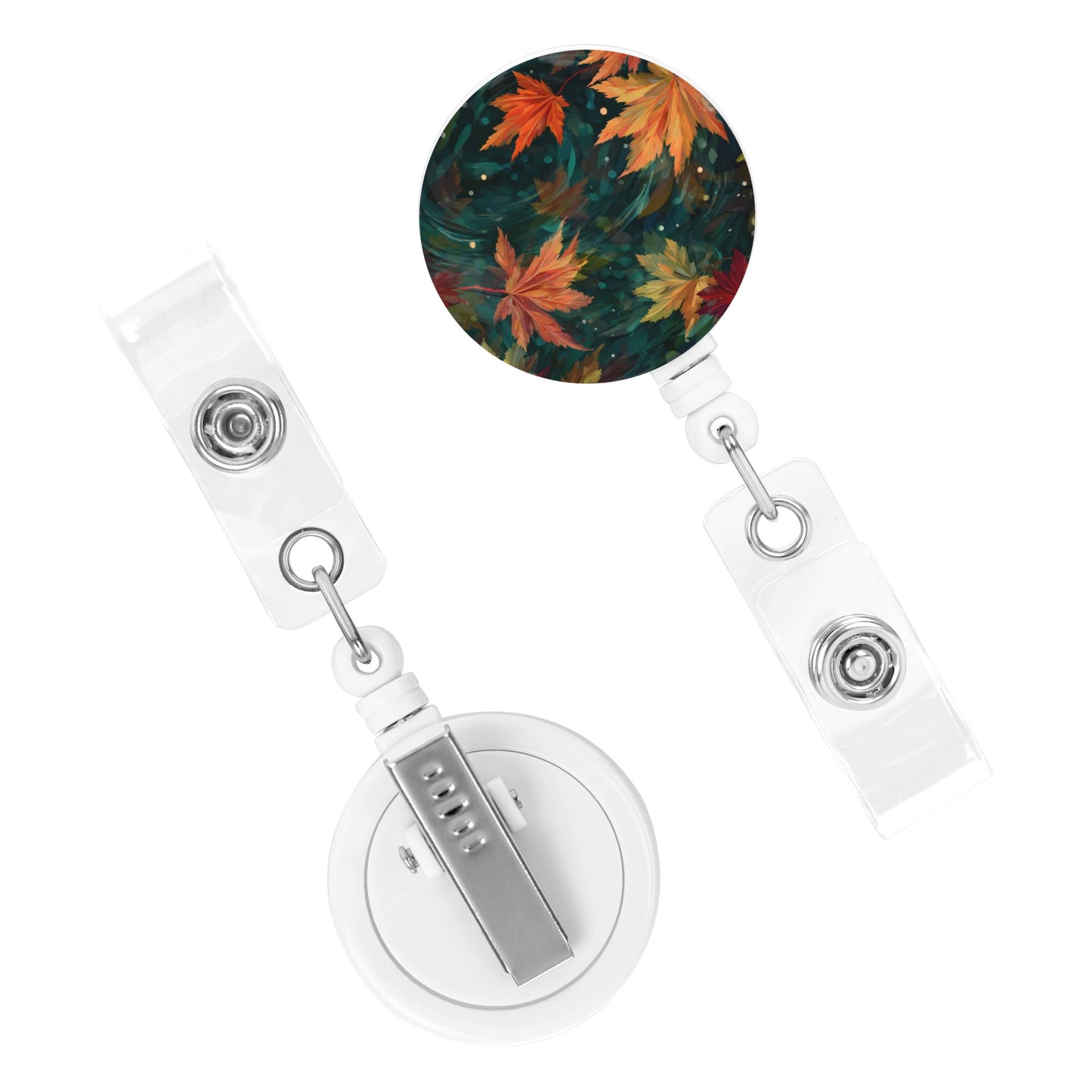 Maple Leaf Pattern Retractable Badge Holder – Plastic Reel with 360° Rotating Alligator Clip and Metal Snap, Secure ID Card & Key Holder