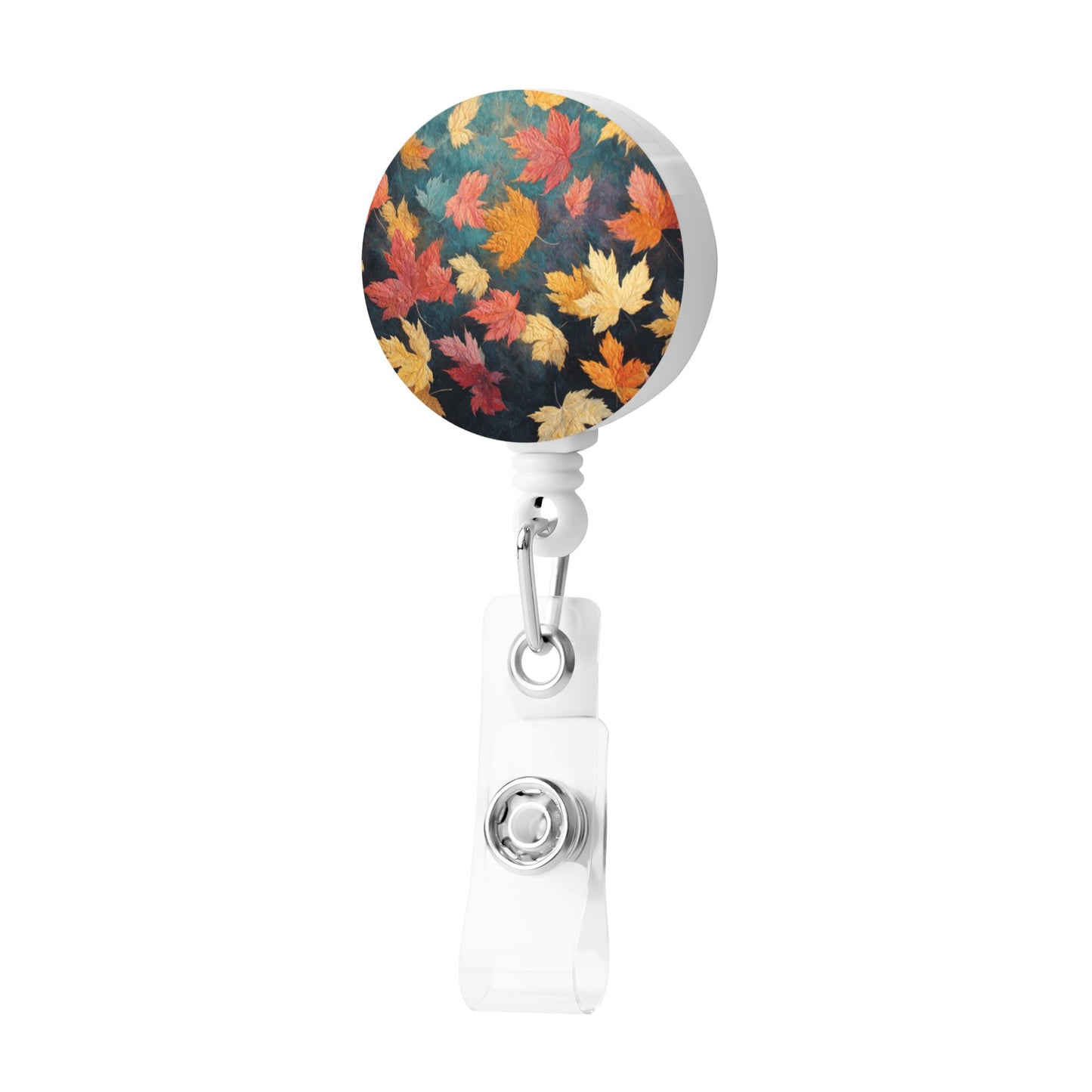 Maple Leaf Pattern Retractable Badge Holder – Plastic ID Card Reel with 360° Rotating Alligator Clip and Metal Snap, Lightweight & Durable