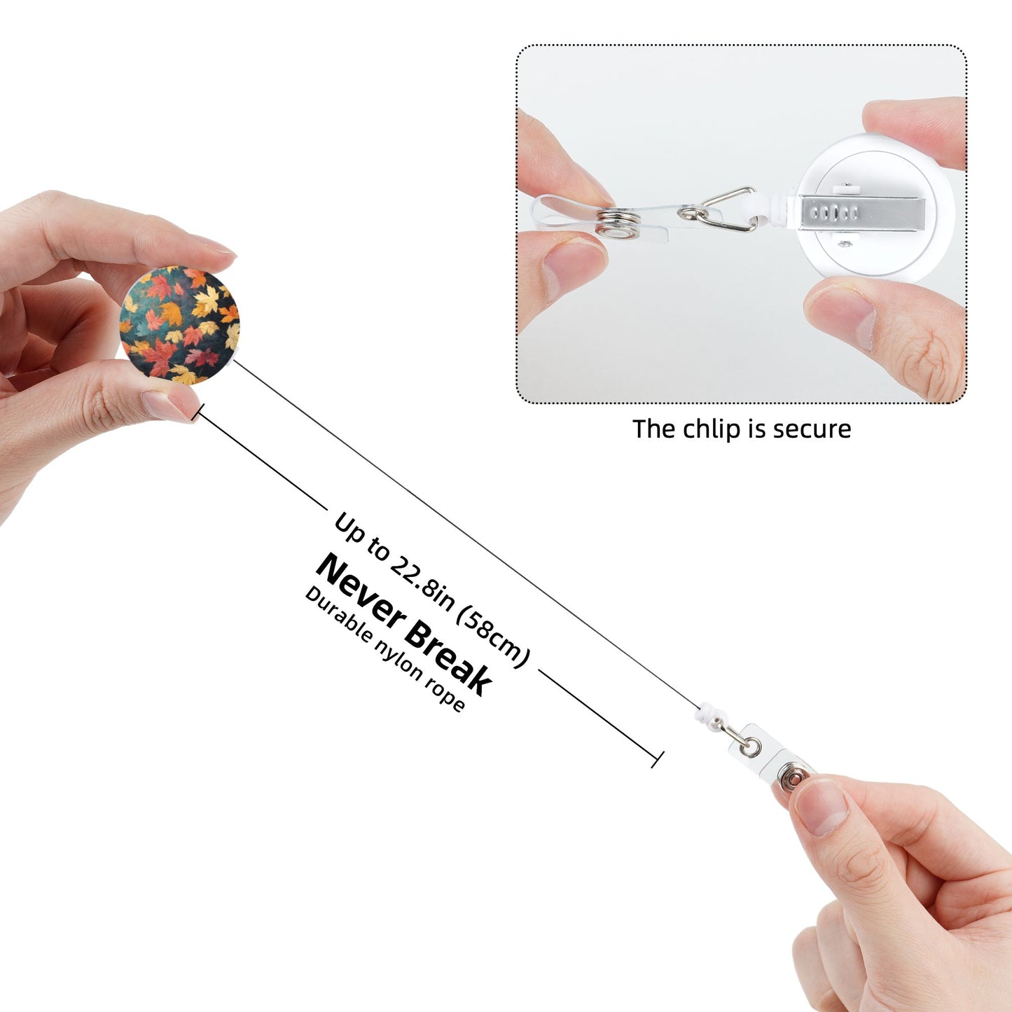 Maple Leaf Pattern Retractable Badge Holder – Plastic ID Card Reel with 360° Rotating Alligator Clip and Metal Snap, Lightweight & Durable