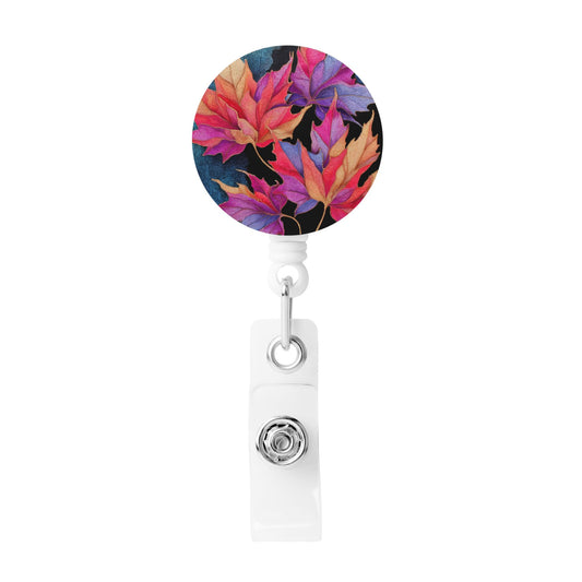 Gradient Maple Leaf Pattern Retractable Badge Holder – Plastic ID Card Reel with 360° Rotating Alligator Clip and Metal Snap, Lightweight & Durable