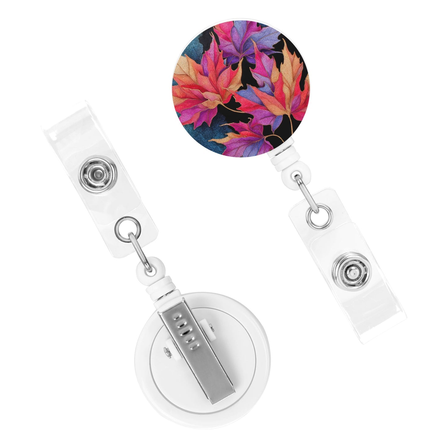 Gradient Maple Leaf Pattern Retractable Badge Holder – Plastic ID Card Reel with 360° Rotating Alligator Clip and Metal Snap, Lightweight & Durable