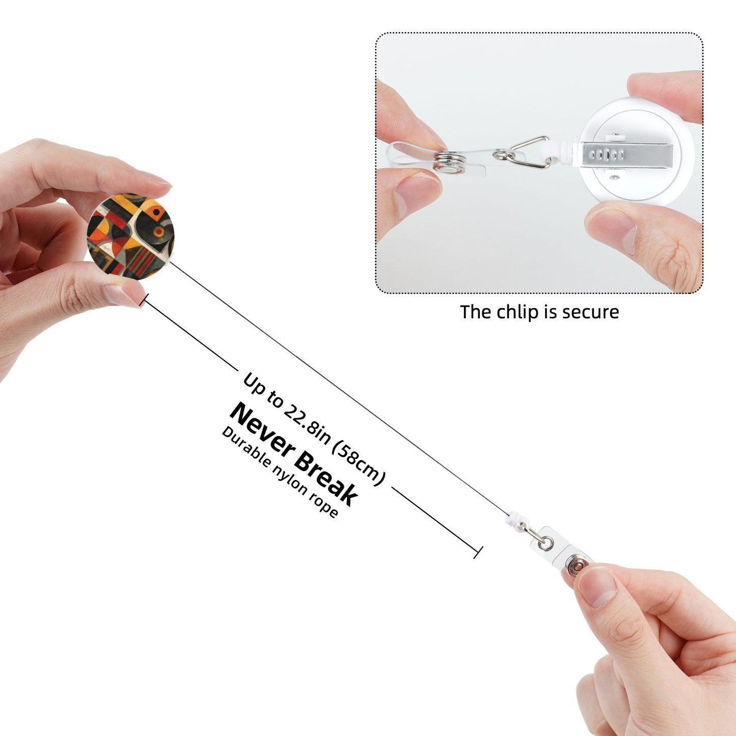 Retro Abstract Geometric Pattern Retractable Badge Holder with 360° Rotating Alligator Clip and Metal Snap for ID Cards & Keys