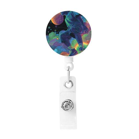 Colorful Basketball Player Pattern Retractable Badge Holder with 360° Rotating Alligator Clip and Metal Snap for ID Cards & Keys