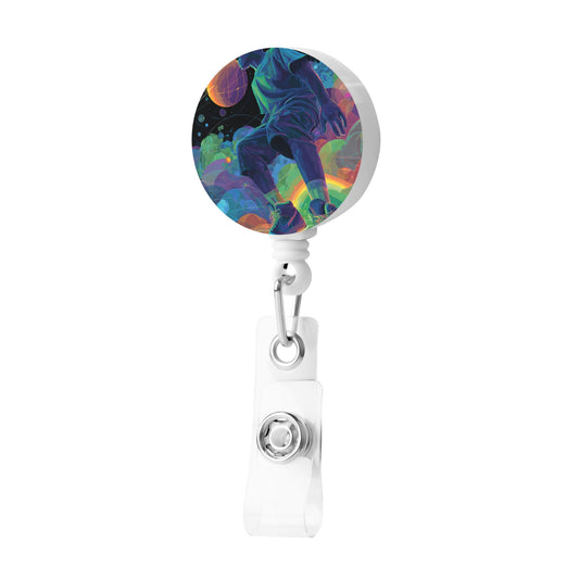 Colorful Basketball Player Pattern Retractable Badge Holder with 360° Rotating Alligator Clip and Metal Snap for ID Cards & Keys