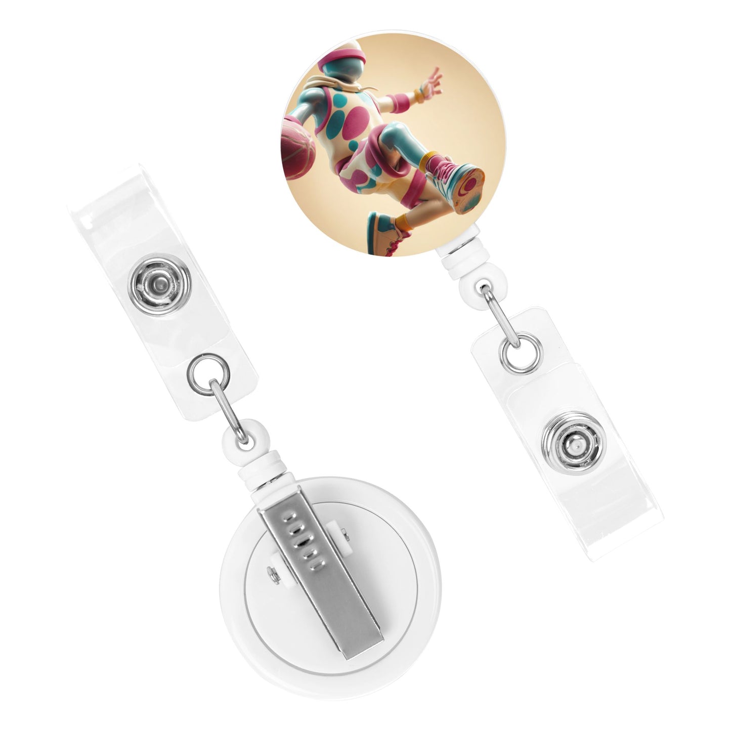 Polka Dot Basketball Player Pattern Retractable Badge Holder with 360° Rotating Alligator Clip and Metal Snap for ID Cards & Keys