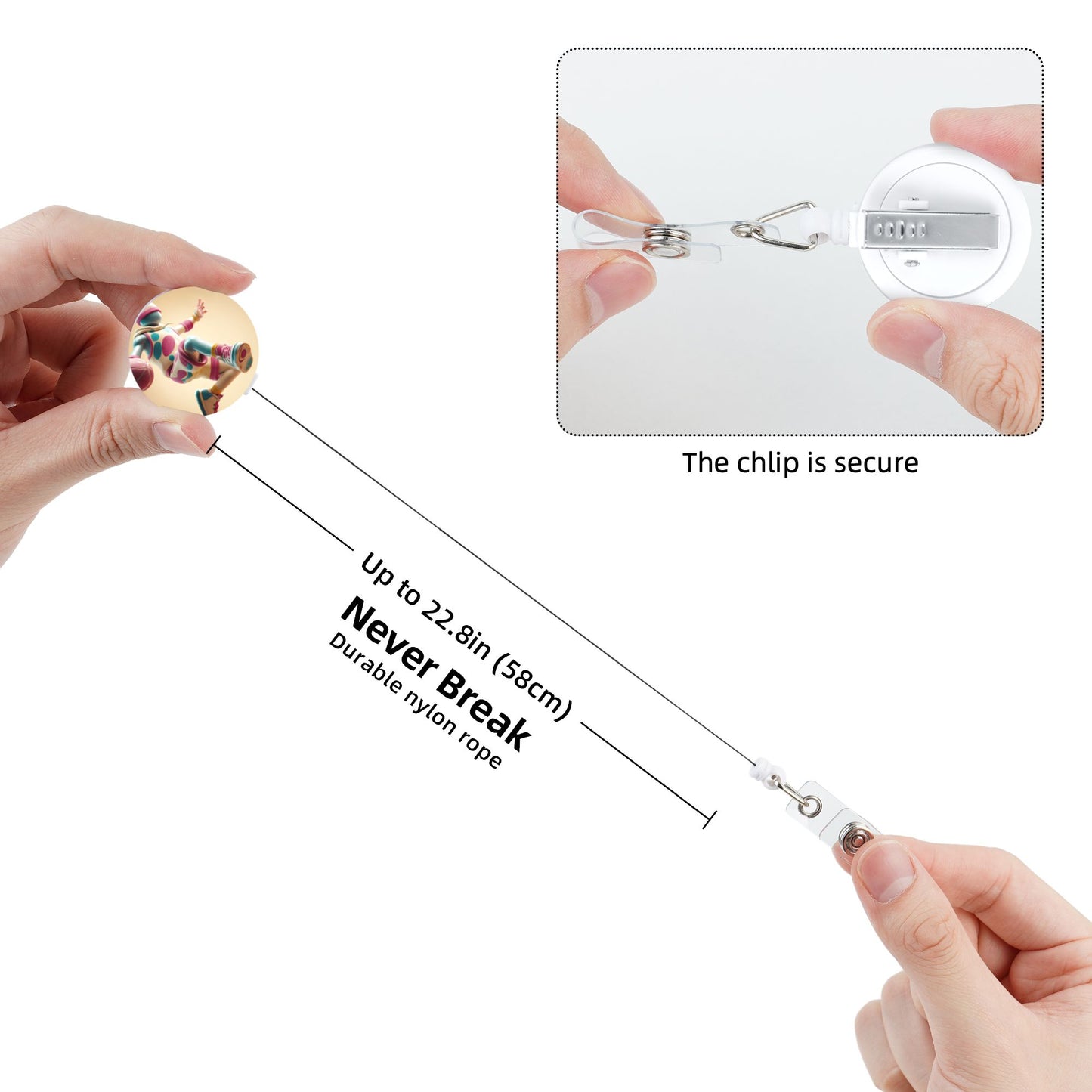 Polka Dot Basketball Player Pattern Retractable Badge Holder with 360° Rotating Alligator Clip and Metal Snap for ID Cards & Keys
