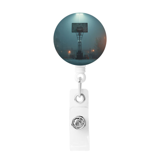 Night Basketball Court Pattern Retractable Badge Holder with 360° Rotating Alligator Clip and Metal Snap for ID Cards & Keys