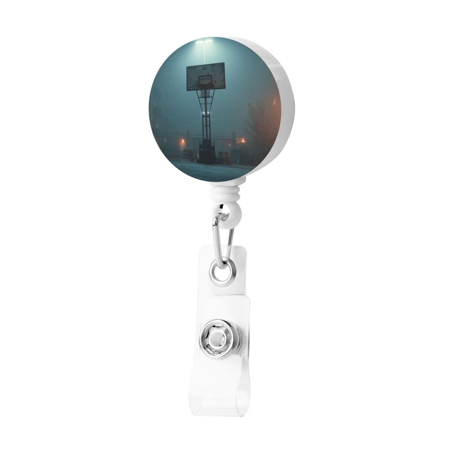 Night Basketball Court Pattern Retractable Badge Holder with 360° Rotating Alligator Clip and Metal Snap for ID Cards & Keys