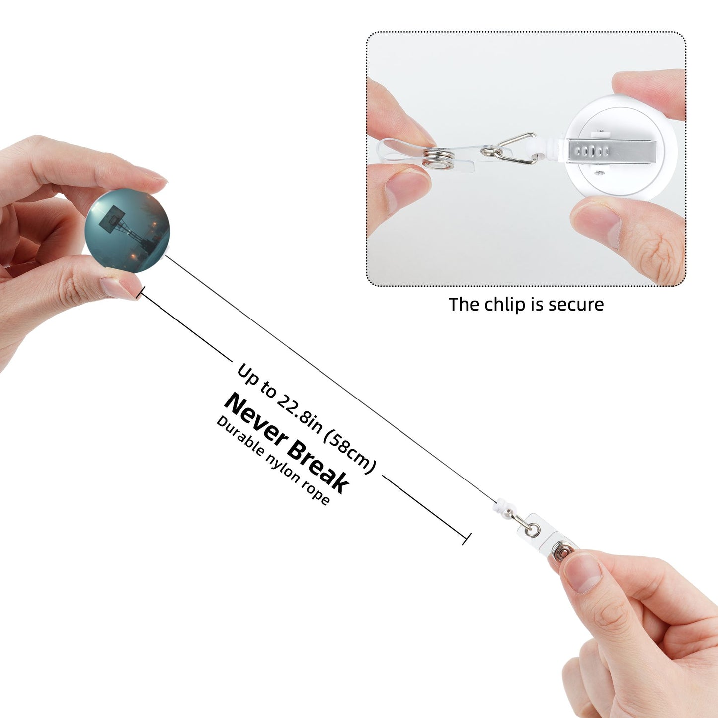 Night Basketball Court Pattern Retractable Badge Holder with 360° Rotating Alligator Clip and Metal Snap for ID Cards & Keys
