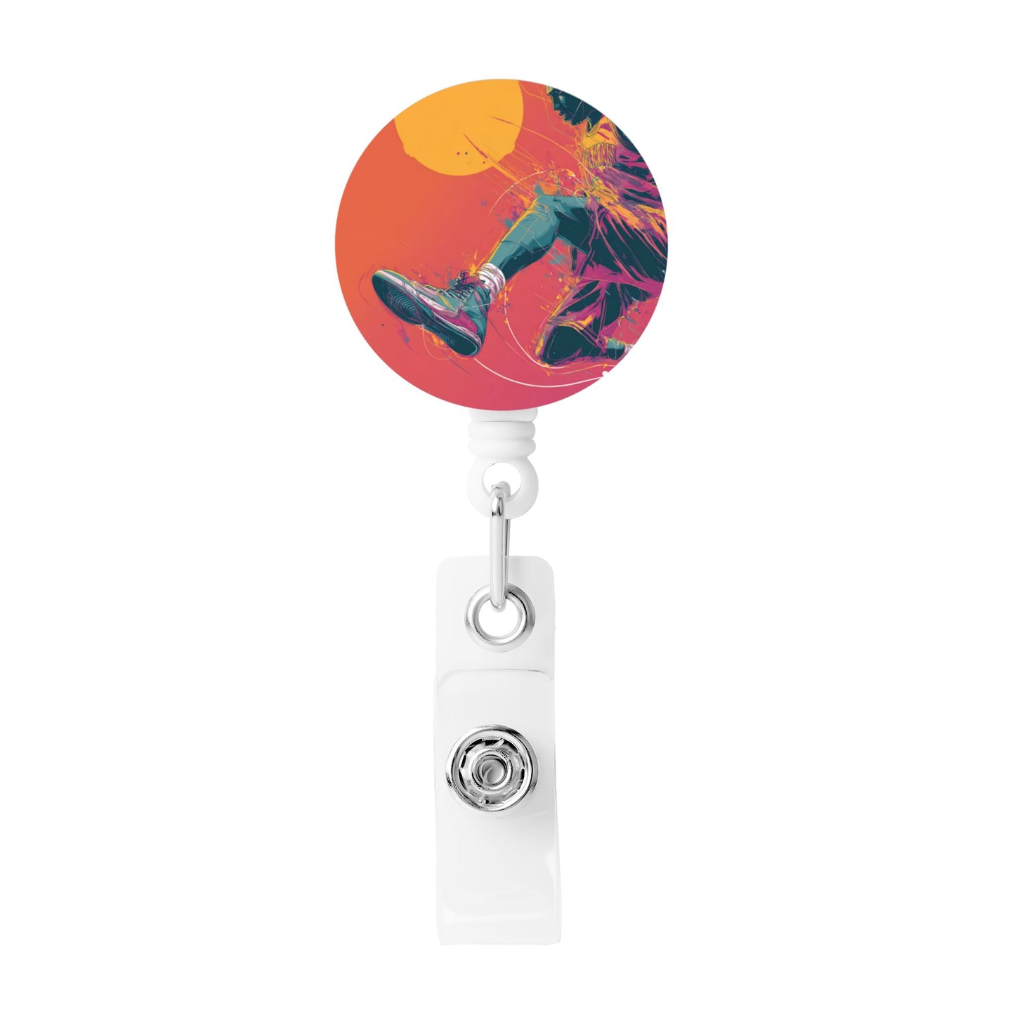 Red Colorful Basketball Player Pattern Retractable Badge Holder with 360° Rotating Alligator Clip and Metal Snap for ID Cards & Keys