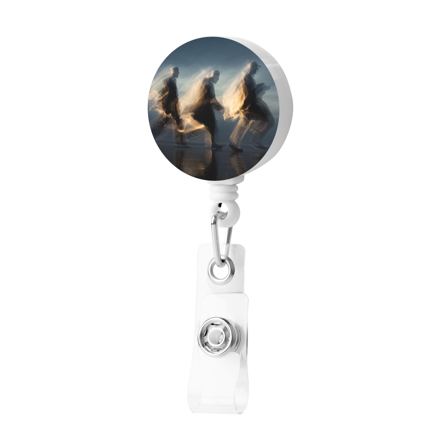 Running Athlete Silhouette Pattern Retractable Badge Holder with 360° Rotating Alligator Clip and Metal Snap for ID Cards & Keys