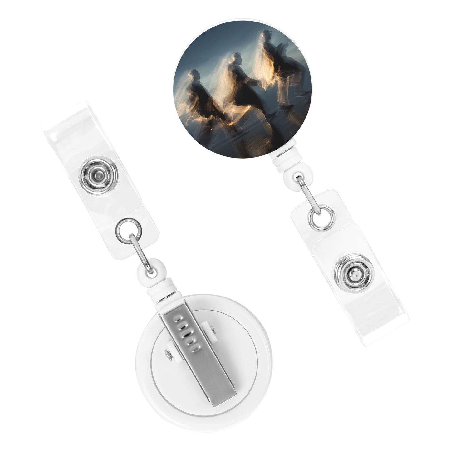 Running Athlete Silhouette Pattern Retractable Badge Holder with 360° Rotating Alligator Clip and Metal Snap for ID Cards & Keys