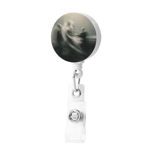 Black & White Athlete Motion Silhouette Pattern Retractable Badge Holder with 360° Rotating Alligator Clip and Metal Snap for ID Cards & Keys