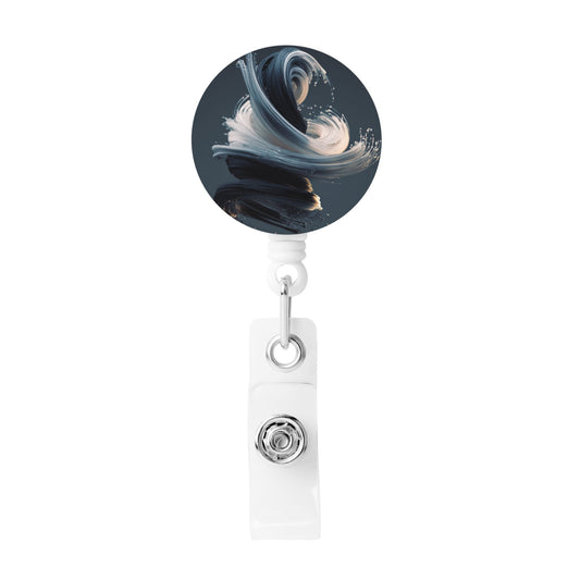 Abstract Brushstroke Art Pattern Retractable Badge Holder with 360° Rotating Alligator Clip and Metal Snap for ID Cards & Keys