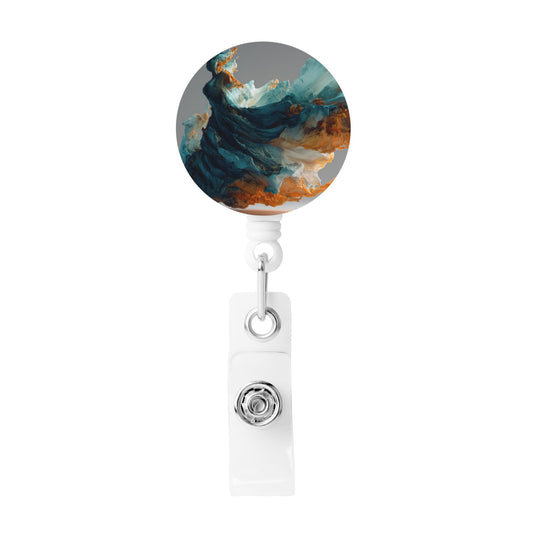Abstract Colorful Art Pattern Retractable Badge Holder with 360° Rotating Alligator Clip and Metal Snap for ID Cards & Keys